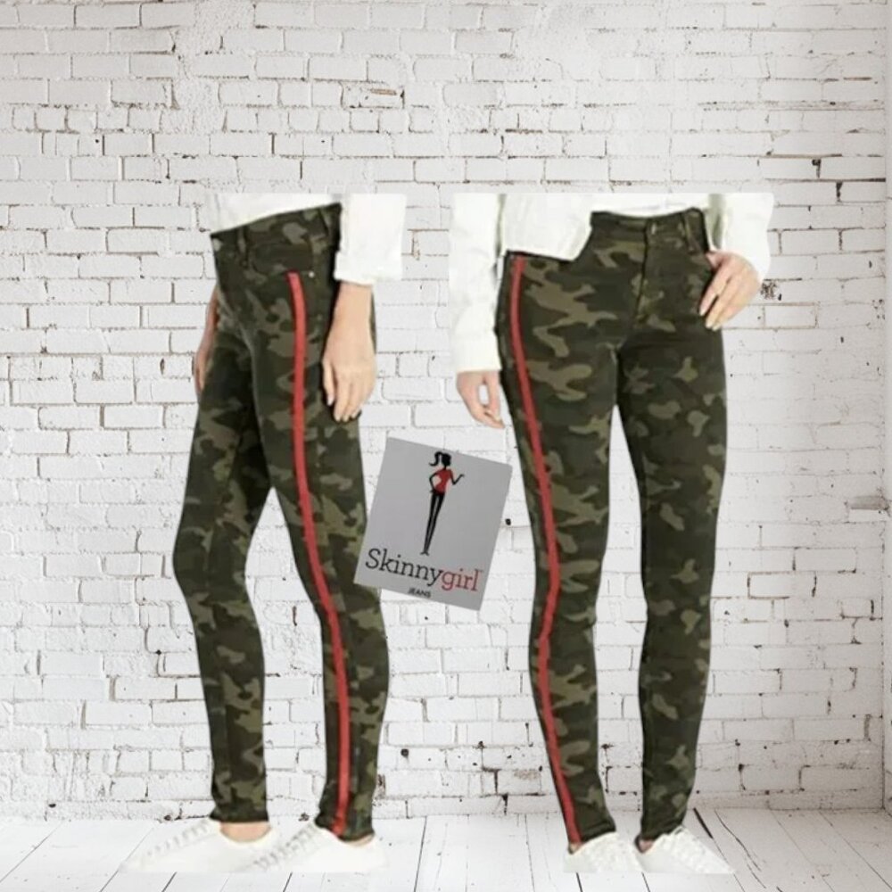 NWT Skinnygirl Midrise The Skinny Camo Flow Red Stripe Jeans Plus Size 20W
